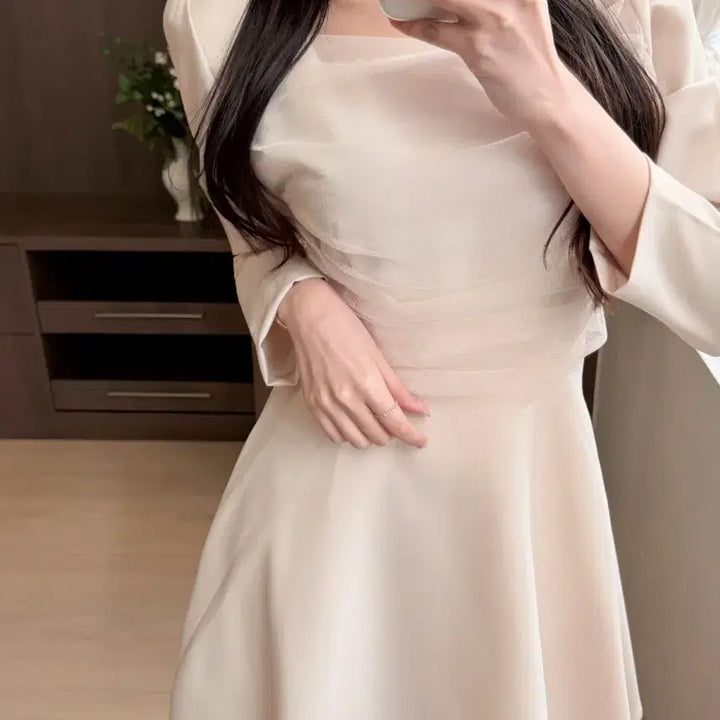 [BUNJANG] Light Me Chiffon Shirring Flare Mini Dress / [새상품]청순쉬폰 셔링 플레어 미니원피스 하객룩 라이트미
