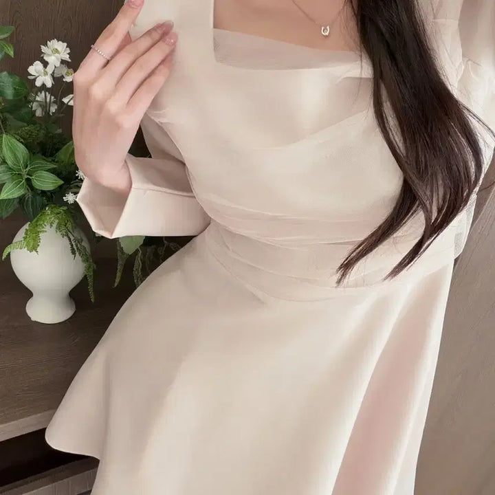 [BUNJANG] Light Me Chiffon Shirring Flare Mini Dress / [새상품]청순쉬폰 셔링 플레어 미니원피스 하객룩 라이트미