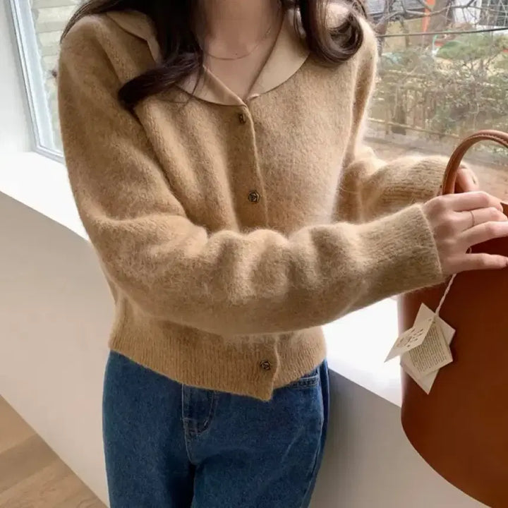 [BUNJANG] Satin Angora Cardigan / 새틴 카라 앙고라 가디건