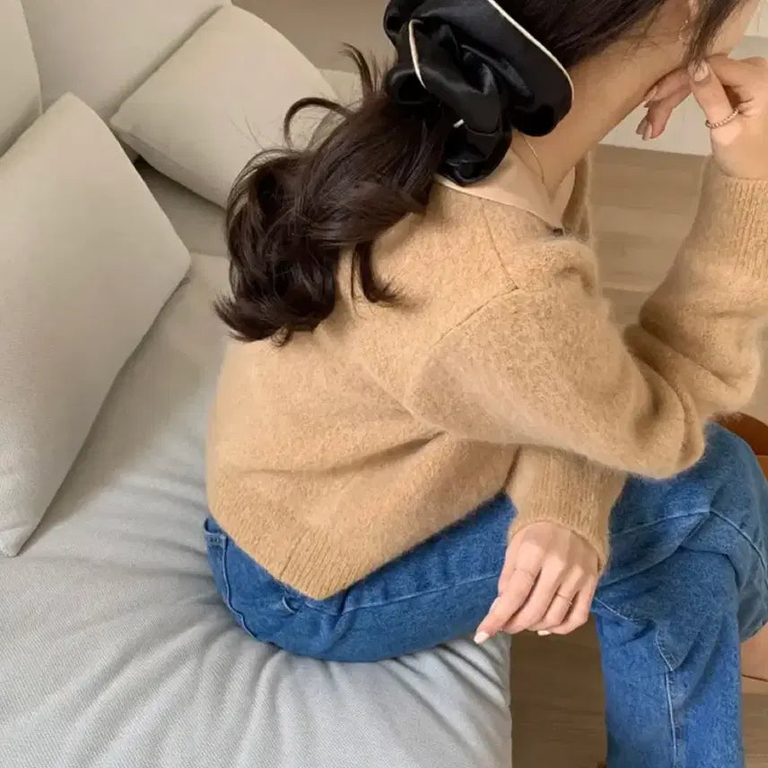 [BUNJANG] Satin Angora Cardigan / 새틴 카라 앙고라 가디건