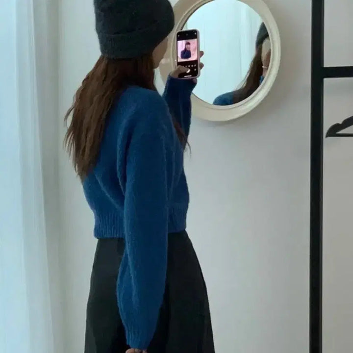 [BUNJANG] Unusually Boucle Crop Knit Sweater / 니어웨어 언유즈얼리 부클 크롭 니트 블루파랑파란색 라운드넥 스웨터 티셔츠