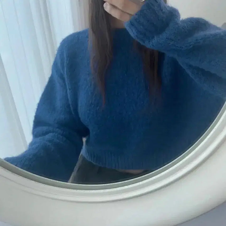 [BUNJANG] Unusually Boucle Crop Knit Sweater / 니어웨어 언유즈얼리 부클 크롭 니트 블루파랑파란색 라운드넥 스웨터 티셔츠