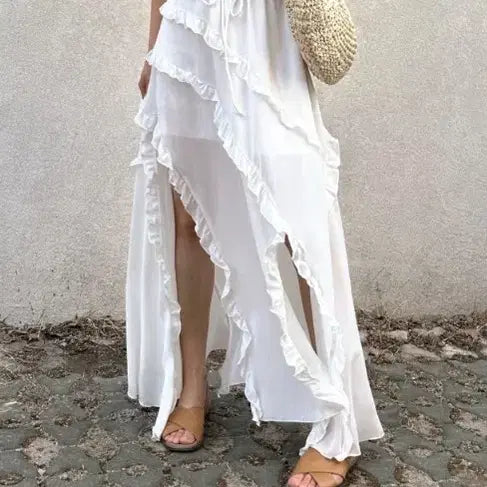 [BUNJANG] White Ruffled Long Skirt / 화이트 캉캉 롱 스커트 프릴 스커트