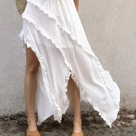 [BUNJANG] White Ruffled Long Skirt / 화이트 캉캉 롱 스커트 프릴 스커트