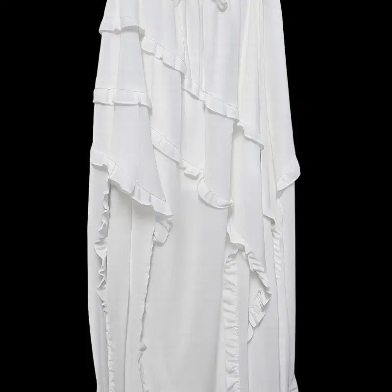 [BUNJANG] White Ruffled Long Skirt / 화이트 캉캉 롱 스커트 프릴 스커트