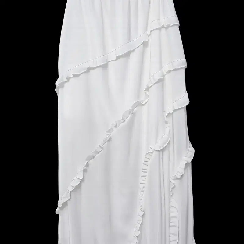 [BUNJANG] White Ruffled Long Skirt / 화이트 캉캉 롱 스커트 프릴 스커트