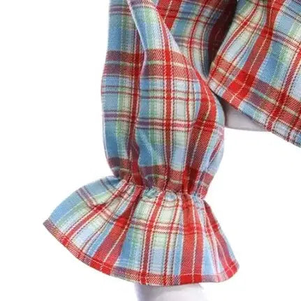 [BUNJANG] Off-Shoulder Checkered Blouse with Frill / 체크 오프숄더 블라우스 프릴 셔츠