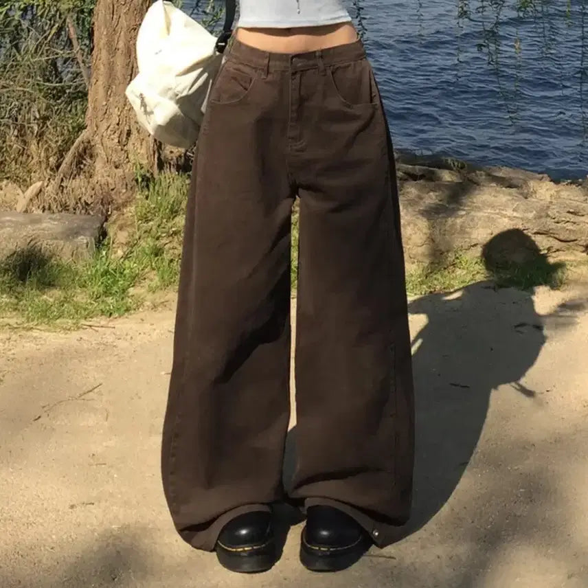 [BUNJANG] Modimood Side Snap 3-way Wide Cotton Tucked Pants / 급처)) 에이블리 모디무드 사이드 스냅 3-way 와이드 코튼 핀턱 팬츠