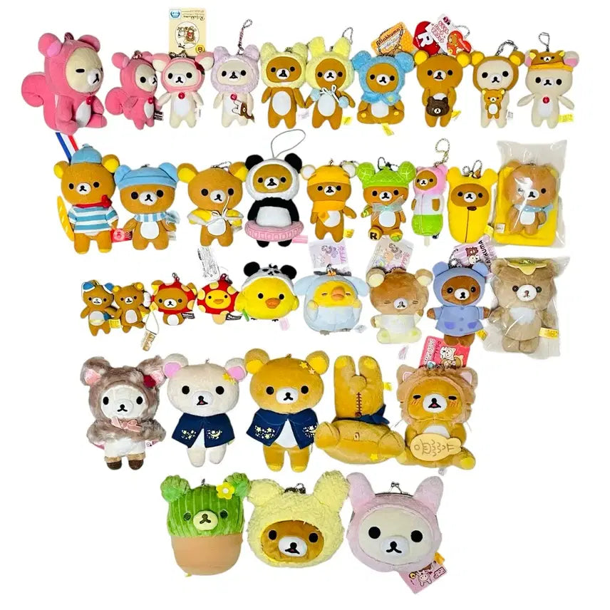 [BUNJANG] Vintage Rilakkuma Plush Keychain Set: Korilakkuma, Kogumape, Kiiroitori, Usagi Pouch / 고전 리락쿠마 인형 키링 코리락쿠마 코구마 키이로이토리 우사기 파우치
