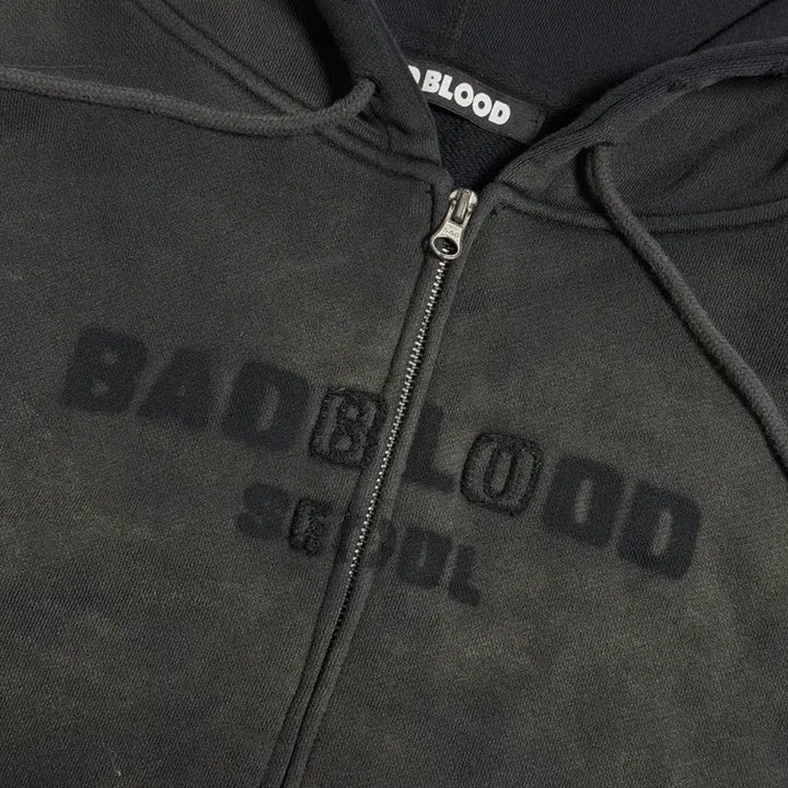 [BUNJANG] BADBLOOD Faded Hoodie Zip-up Black / BADBLOOD 선 페이디드 후드집업 블랙