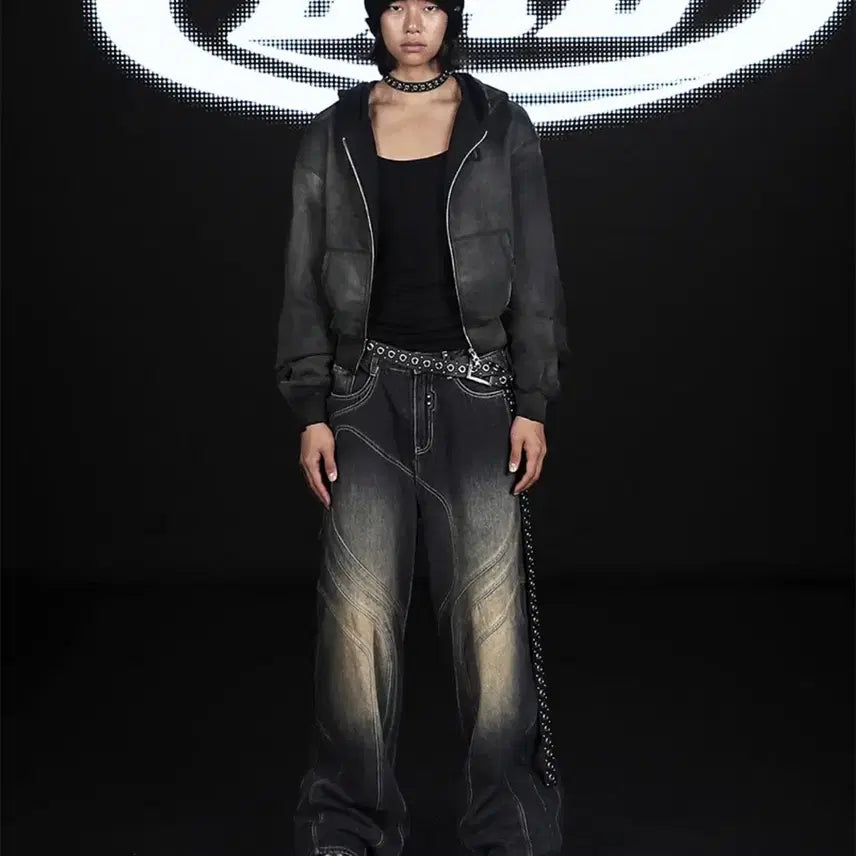 [BUNJANG] BADBLOOD Faded Hoodie Zip-up Black / BADBLOOD 선 페이디드 후드집업 블랙
