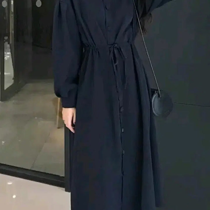 [BUNJANG] Navy Shirt-style Long Dress / 네이비 셔츠형 롱 원피스(새상품)