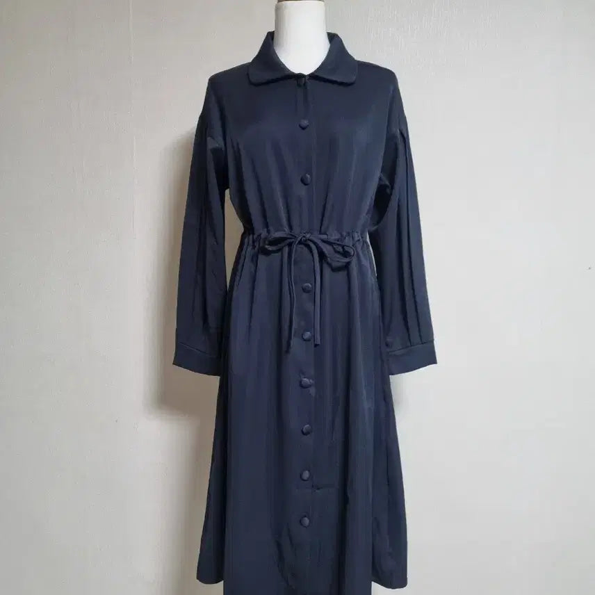 [BUNJANG] Navy Shirt-style Long Dress / 네이비 셔츠형 롱 원피스(새상품)