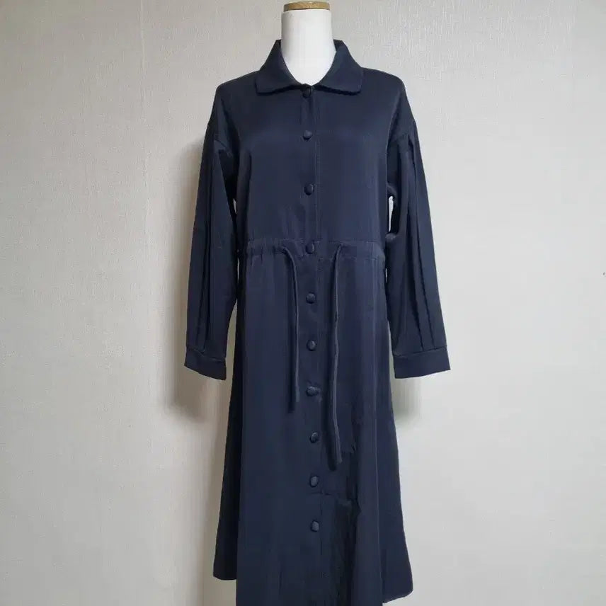 [BUNJANG] Navy Shirt-style Long Dress / 네이비 셔츠형 롱 원피스(새상품)
