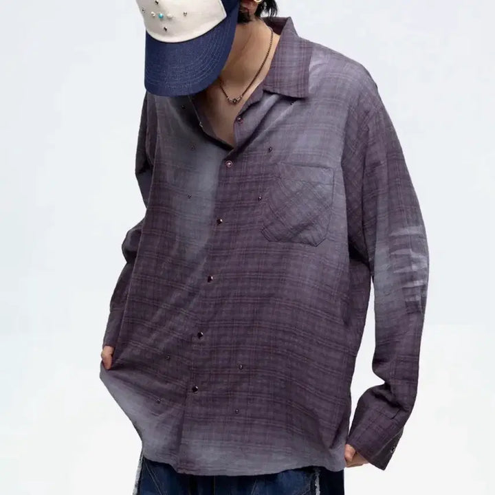 [BUNJANG] RSSC Stud Cat Washing Check Shirt Purple / RSSC Stud Cat Washing Check Shirt Purple