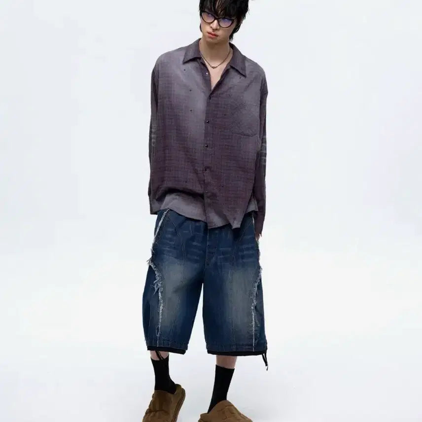 [BUNJANG] RSSC Stud Cat Washing Check Shirt Purple / RSSC Stud Cat Washing Check Shirt Purple
