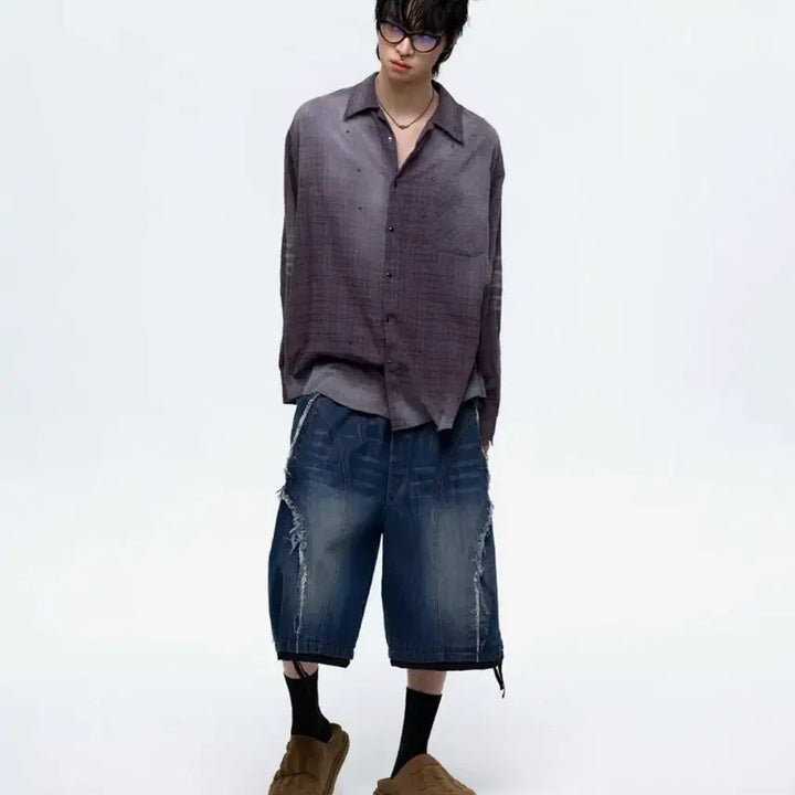 [BUNJANG] RSSC Stud Cat Washing Check Shirt Purple / RSSC Stud Cat Washing Check Shirt Purple