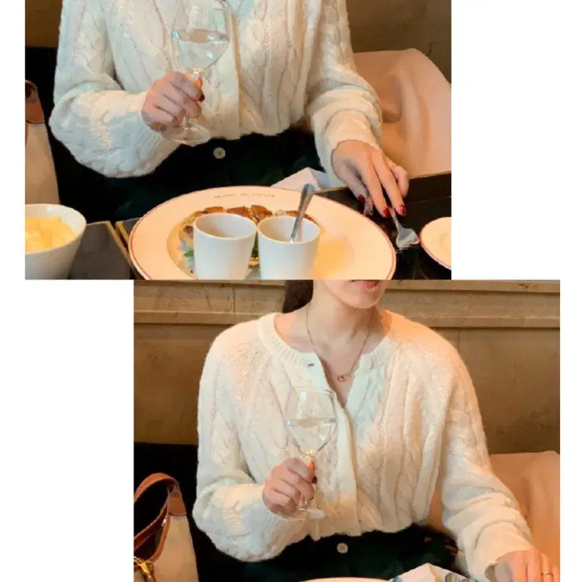 [SOLD OUT] 디스이즈 봄 모헤어 꽈배기 케이블 니트 가디건 아이보리 어베인 뮤트크레메