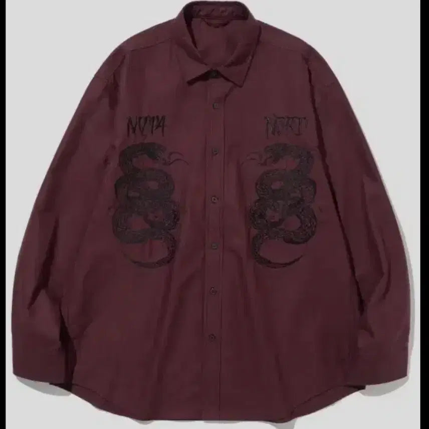 [BUNJANG] Not4nerd Snake Embroidered Shirt Burgundy (XL) / 낫포너드 스네이크 셔츠 버건디(XL)