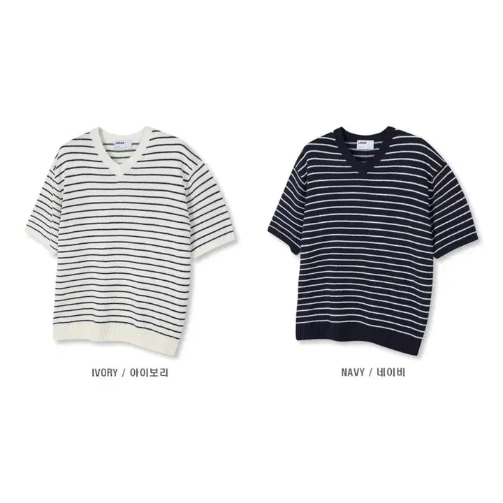 [BUNJANG] LOGAN Striped V-Neck Knit Shirt / LOGAN 에이더 단가라 브이넥 반팔니트