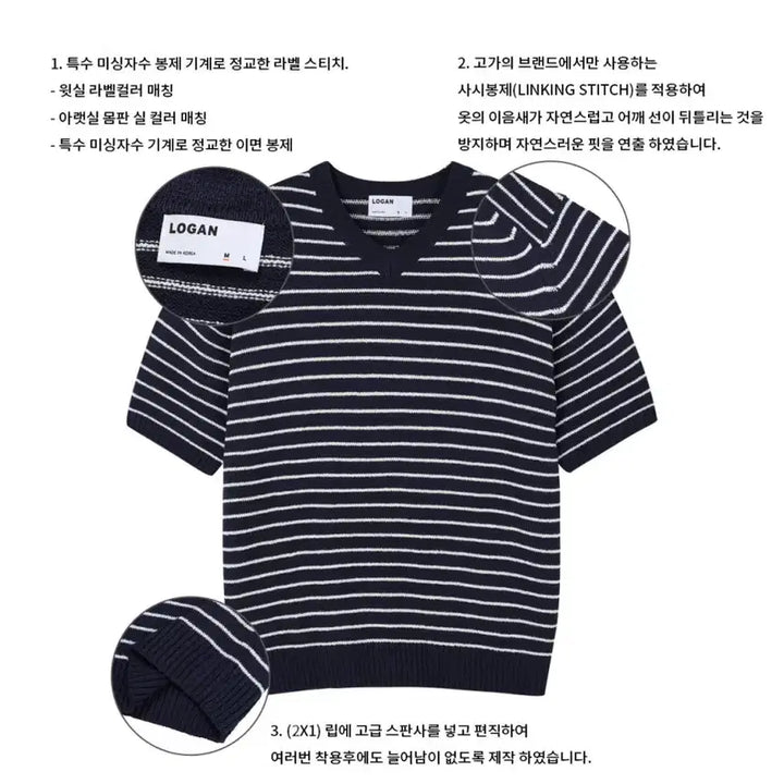 [BUNJANG] LOGAN Striped V-Neck Knit Shirt / LOGAN 에이더 단가라 브이넥 반팔니트