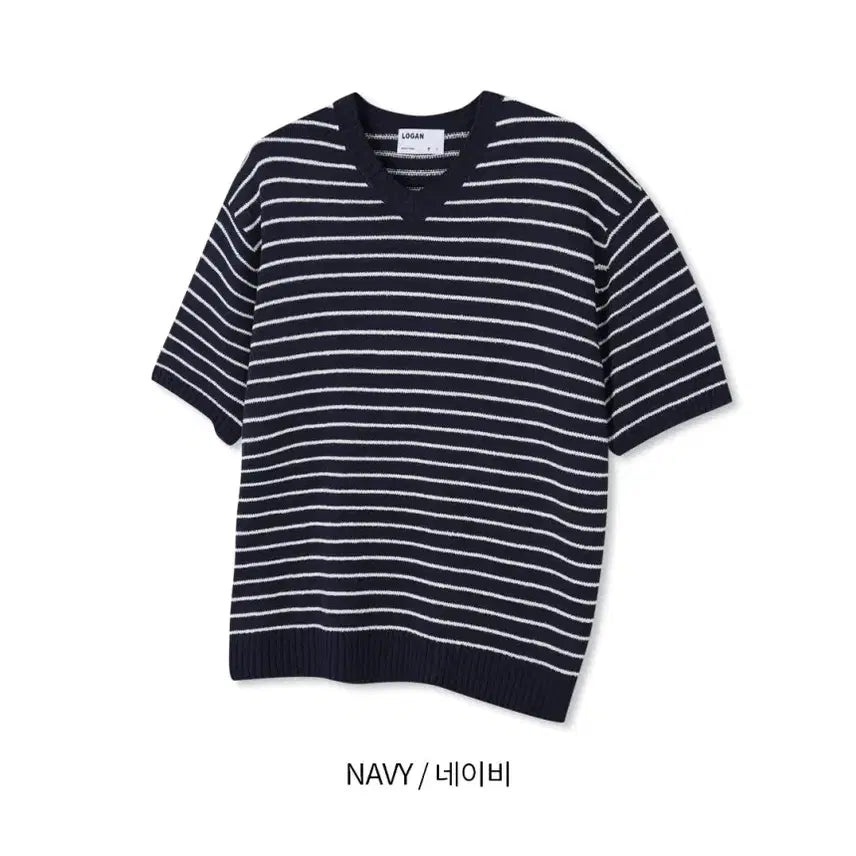 [BUNJANG] LOGAN Striped V-Neck Knit Shirt / LOGAN 에이더 단가라 브이넥 반팔니트