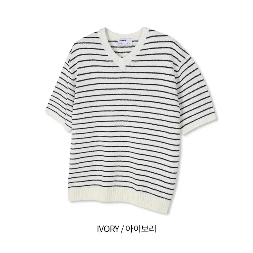 [BUNJANG] LOGAN Striped V-Neck Knit Shirt / LOGAN 에이더 단가라 브이넥 반팔니트