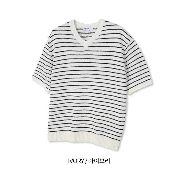 [BUNJANG] LOGAN Striped V-Neck Knit Shirt / LOGAN 에이더 단가라 브이넥 반팔니트