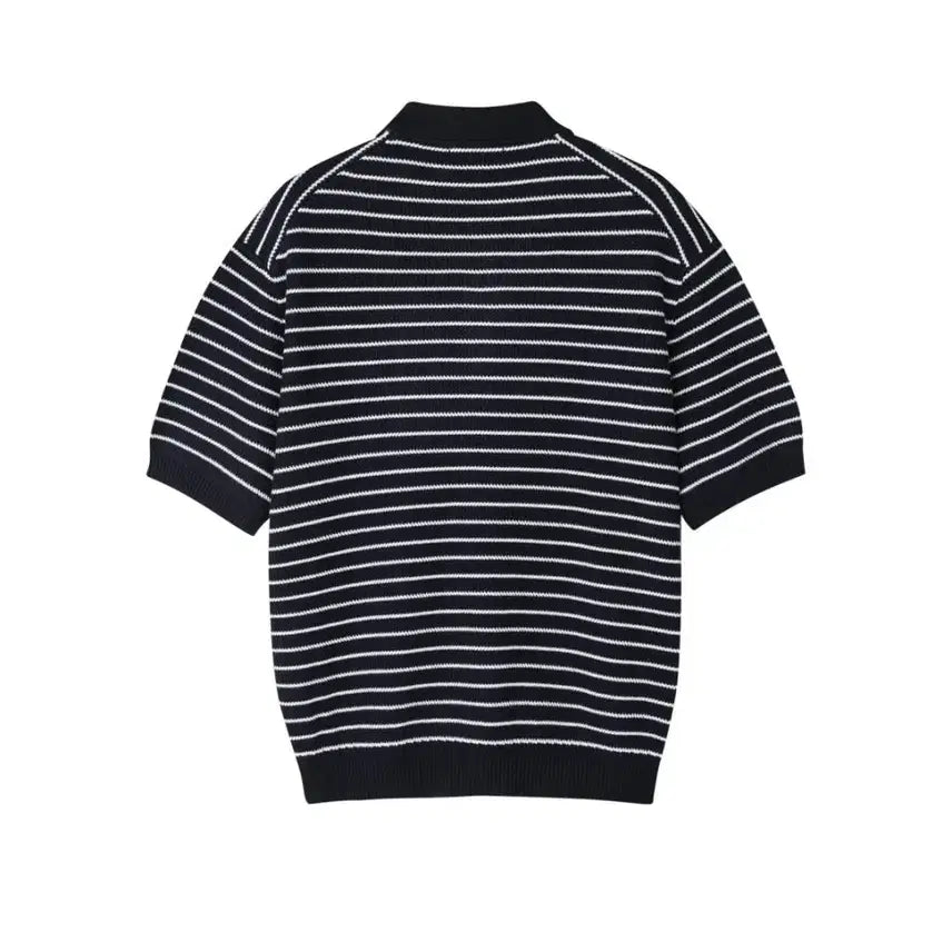 [BUNJANG] LOGAN Striped Collar Knit Shirt / LOGAN 컬러 스트라이프 카라반팔니트