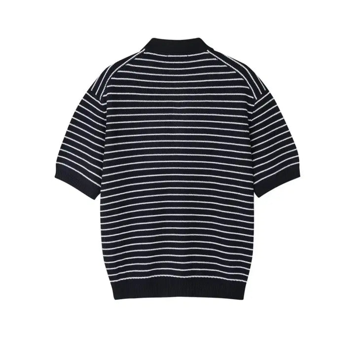 [BUNJANG] LOGAN Striped Collar Knit Shirt / LOGAN 컬러 스트라이프 카라반팔니트