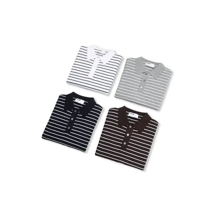 [BUNJANG] LOGAN Striped Collar Knit Shirt / LOGAN 컬러 스트라이프 카라반팔니트
