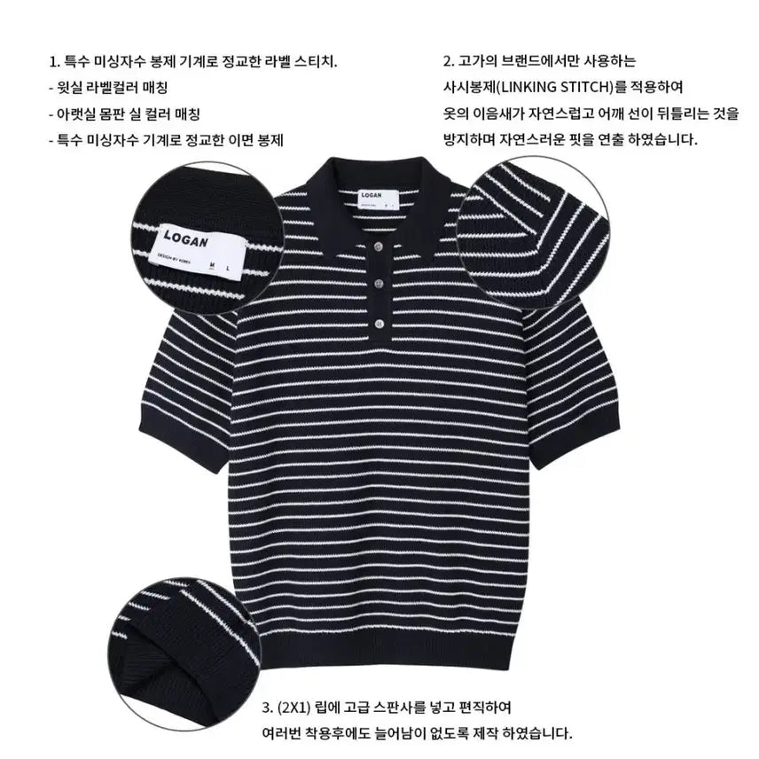 [BUNJANG] LOGAN Striped Collar Knit Shirt / LOGAN 컬러 스트라이프 카라반팔니트