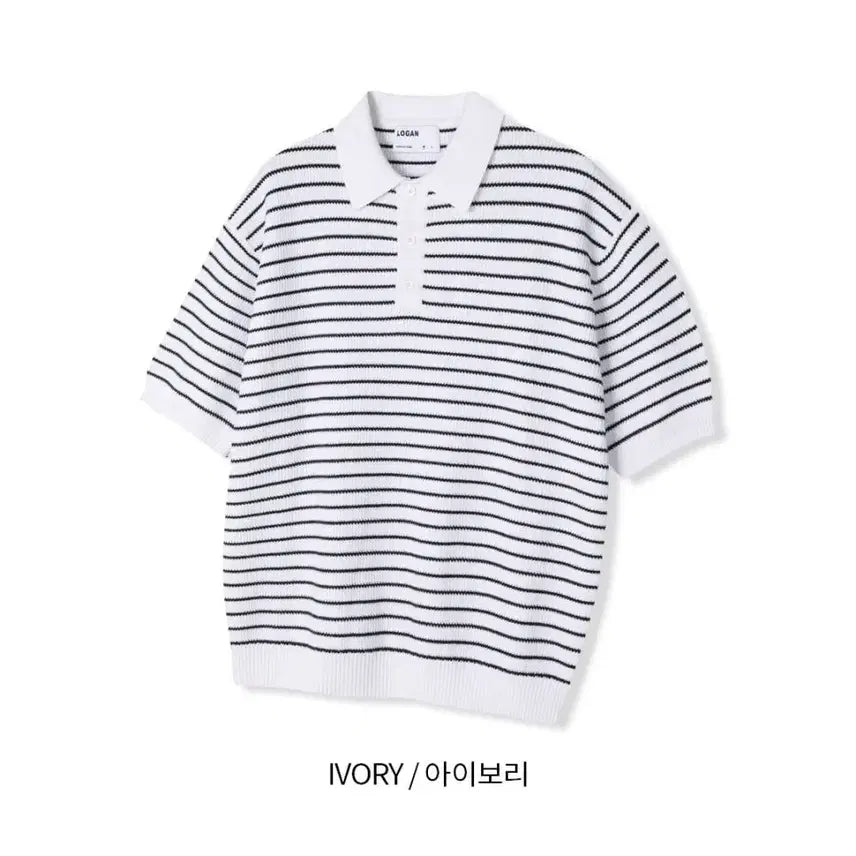 [BUNJANG] LOGAN Striped Collar Knit Shirt / LOGAN 컬러 스트라이프 카라반팔니트