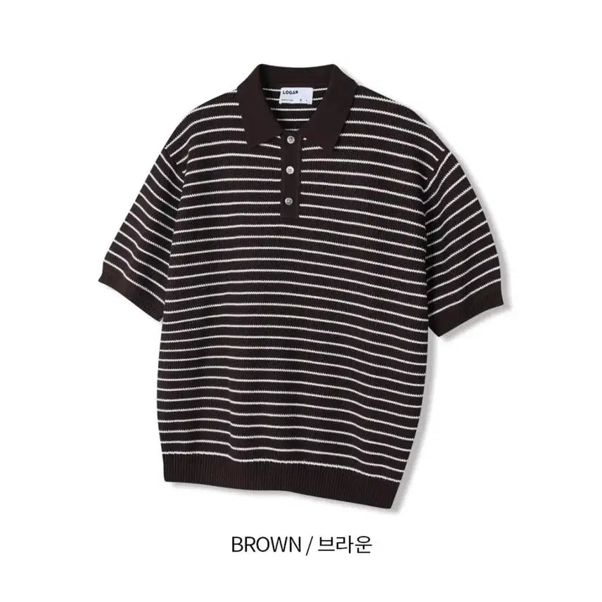 [BUNJANG] LOGAN Striped Collar Knit Shirt / LOGAN 컬러 스트라이프 카라반팔니트