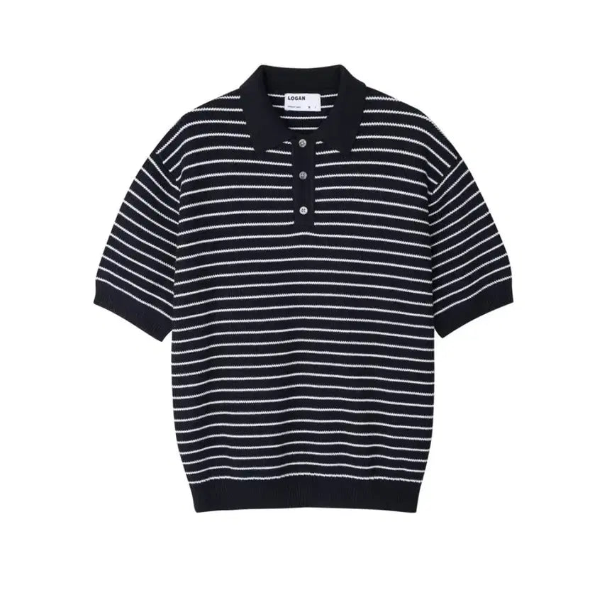 [BUNJANG] LOGAN Striped Collar Knit Shirt / LOGAN 컬러 스트라이프 카라반팔니트
