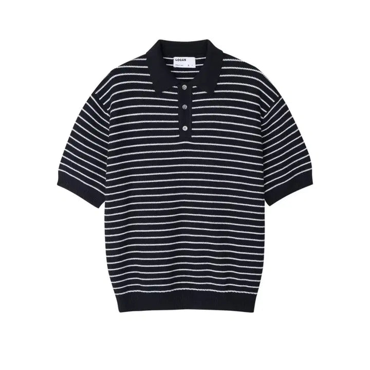 [BUNJANG] LOGAN Striped Collar Knit Shirt / LOGAN 컬러 스트라이프 카라반팔니트