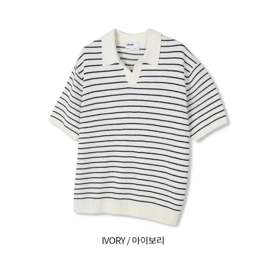 [BUNJANG] LOGAN Open Collar Striped Knit Top / LOGAN 케미 단가라 오픈카라 반팔니트