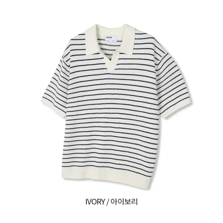 [BUNJANG] LOGAN Open Collar Striped Knit Top / LOGAN 케미 단가라 오픈카라 반팔니트
