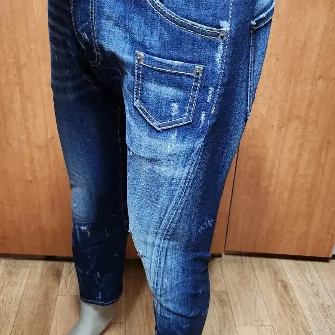 [BUNJANG] DSQUARED2 Pink Layered Painting Distressed Denim Jeans / [DSQUARED2] 디스퀘어드2 핑크 밴딩 레이어드 페인팅 디스 데님