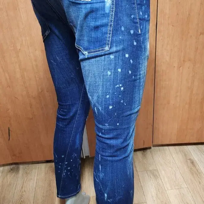 [BUNJANG] DSQUARED2 Pink Layered Painting Distressed Denim Jeans / [DSQUARED2] 디스퀘어드2 핑크 밴딩 레이어드 페인팅 디스 데님