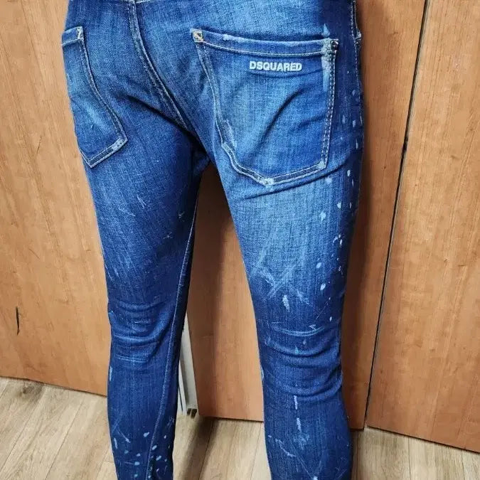 [BUNJANG] DSQUARED2 Pink Layered Painting Distressed Denim Jeans / [DSQUARED2] 디스퀘어드2 핑크 밴딩 레이어드 페인팅 디스 데님
