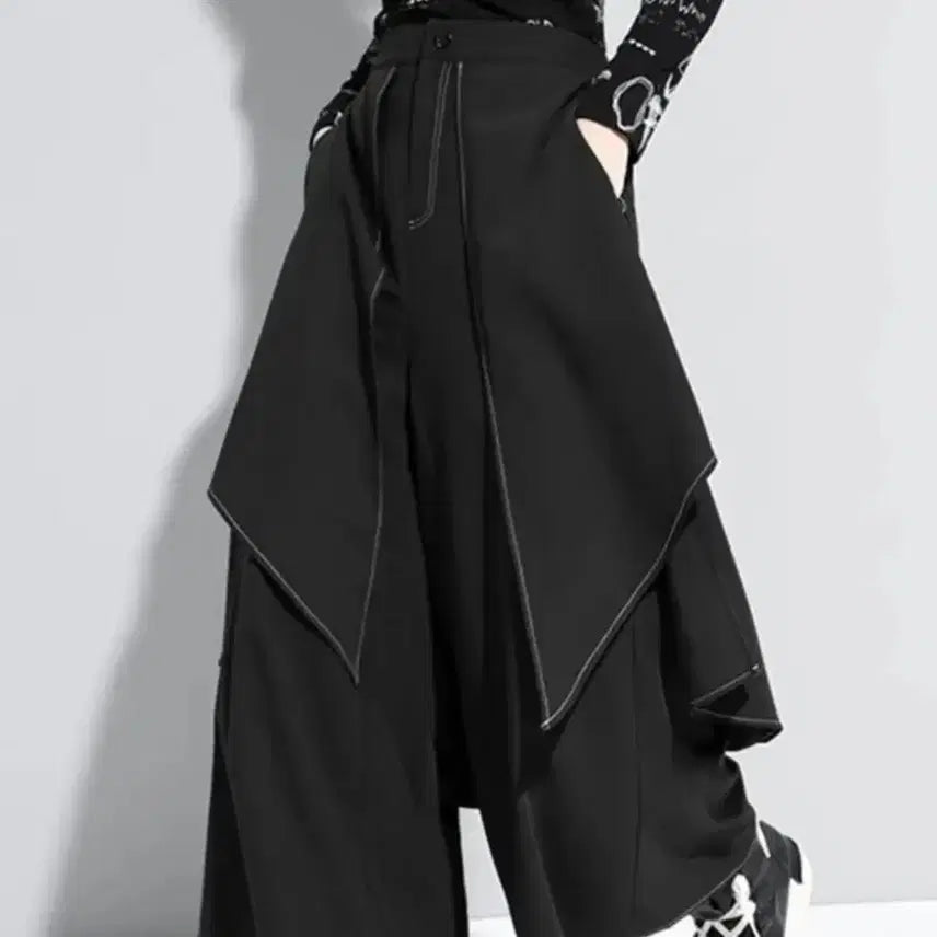 [SOLD OUT] 페이크 투피스 비대칭히피 와이드 레그 바지(XXL)