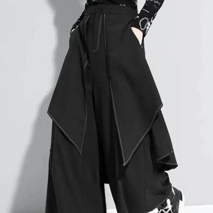 [SOLD OUT] 페이크 투피스 비대칭히피 와이드 레그 바지(XXL)
