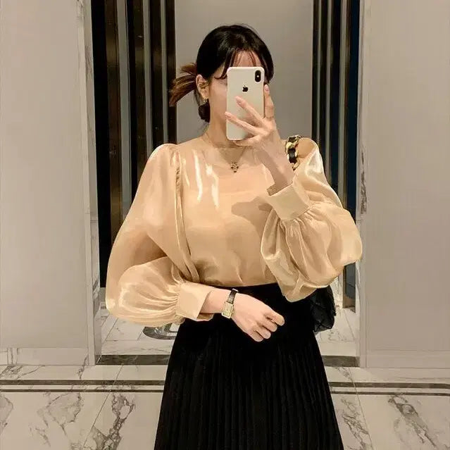 [BUNJANG] Pumpkin Organza Chiffon Blouse Beige / [새상품/빠른발송] 펌킨 오간자 쉬폰 블라우스 베이지