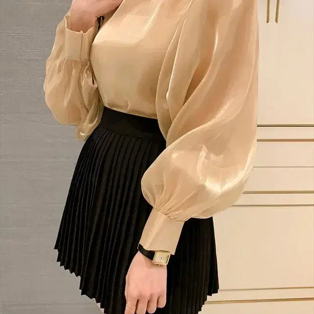 [BUNJANG] Pumpkin Organza Chiffon Blouse Beige / [새상품/빠른발송] 펌킨 오간자 쉬폰 블라우스 베이지