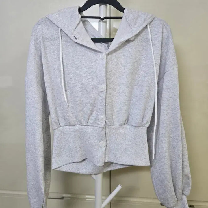 [BUNJANG] Gray Cropped Hooded Cardigan / 회색 후드 가디건 크롭 기장