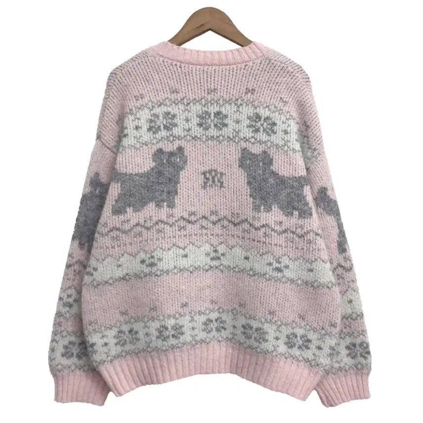 [BUNJANG] Pink Cat Nordic Cardigan / 핑크 고양이 노르딕 가디건(시착만 해본 새상품)