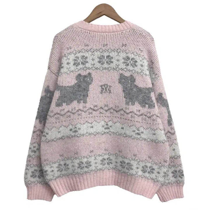 [BUNJANG] Pink Cat Nordic Cardigan / 핑크 고양이 노르딕 가디건(시착만 해본 새상품)