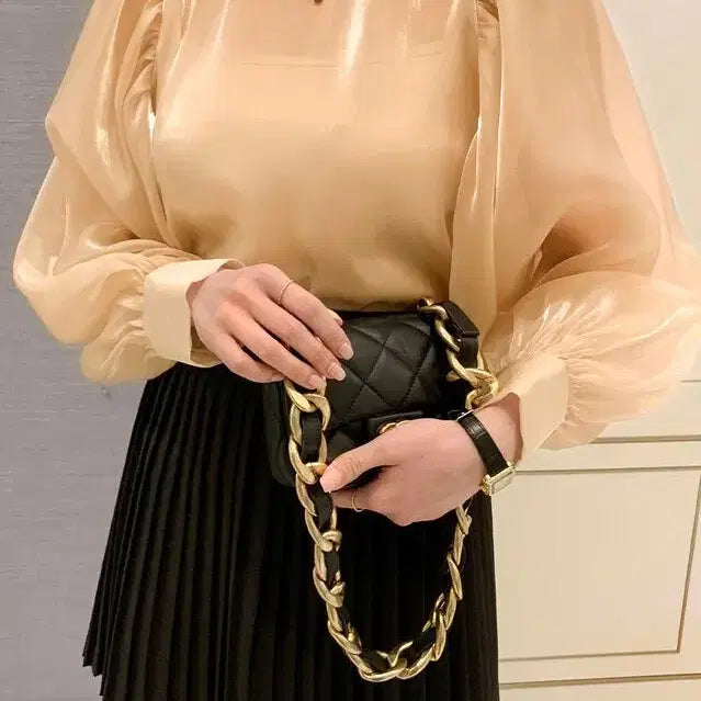 [BUNJANG] Pumpkin Organza Chiffon Blouse Beige Shirt / [새상품/빠른발송] 펌킨 오간자 쉬폰 블라우스 셔츠 베이지