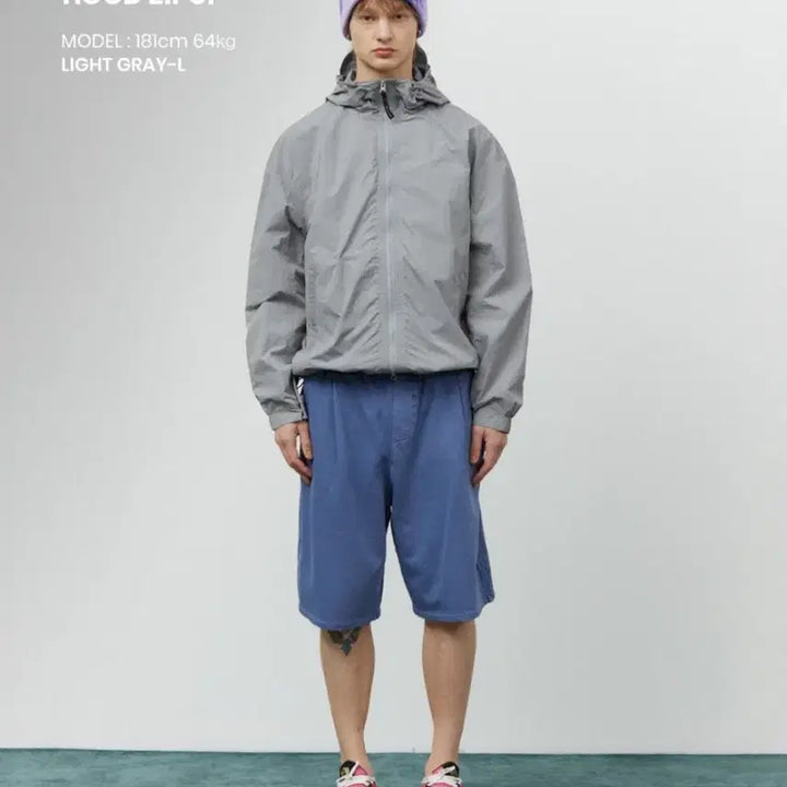 [BUNJANG] W.Standard Gray Hooded Windbreaker Jacket / w.스탠다드 그레이 후드 윈드브레이커 바람막이